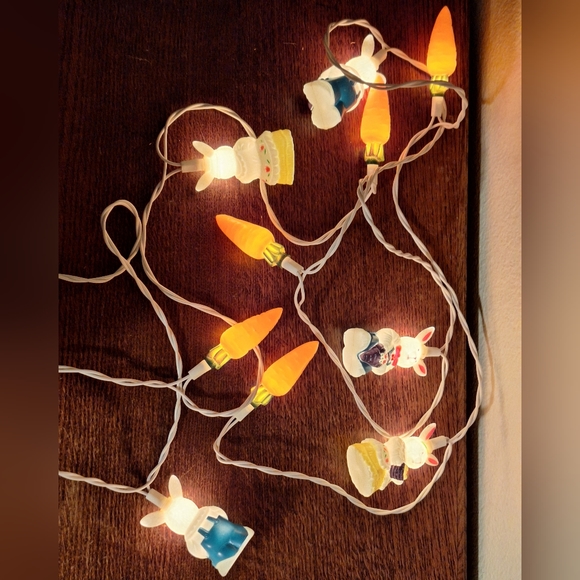 Vintage Blow Mold 10 Light Carrot & Bunny Set Easter String Lights - Picture 3 of 6